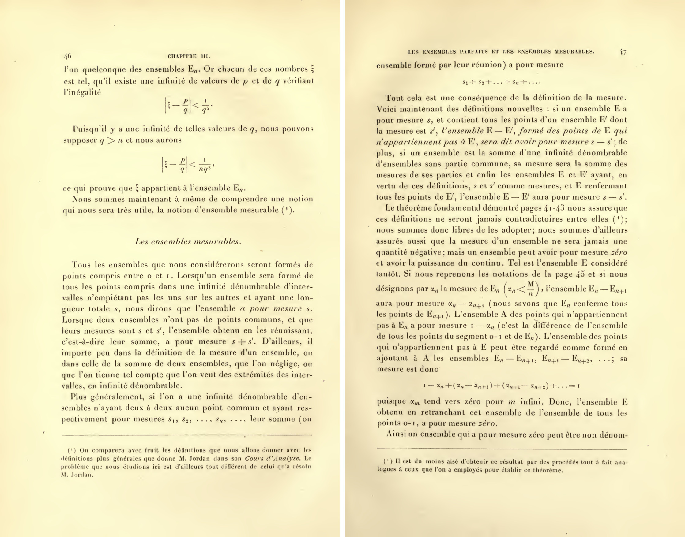 Photo of page 46 and 47 of Borel's 1898 text.