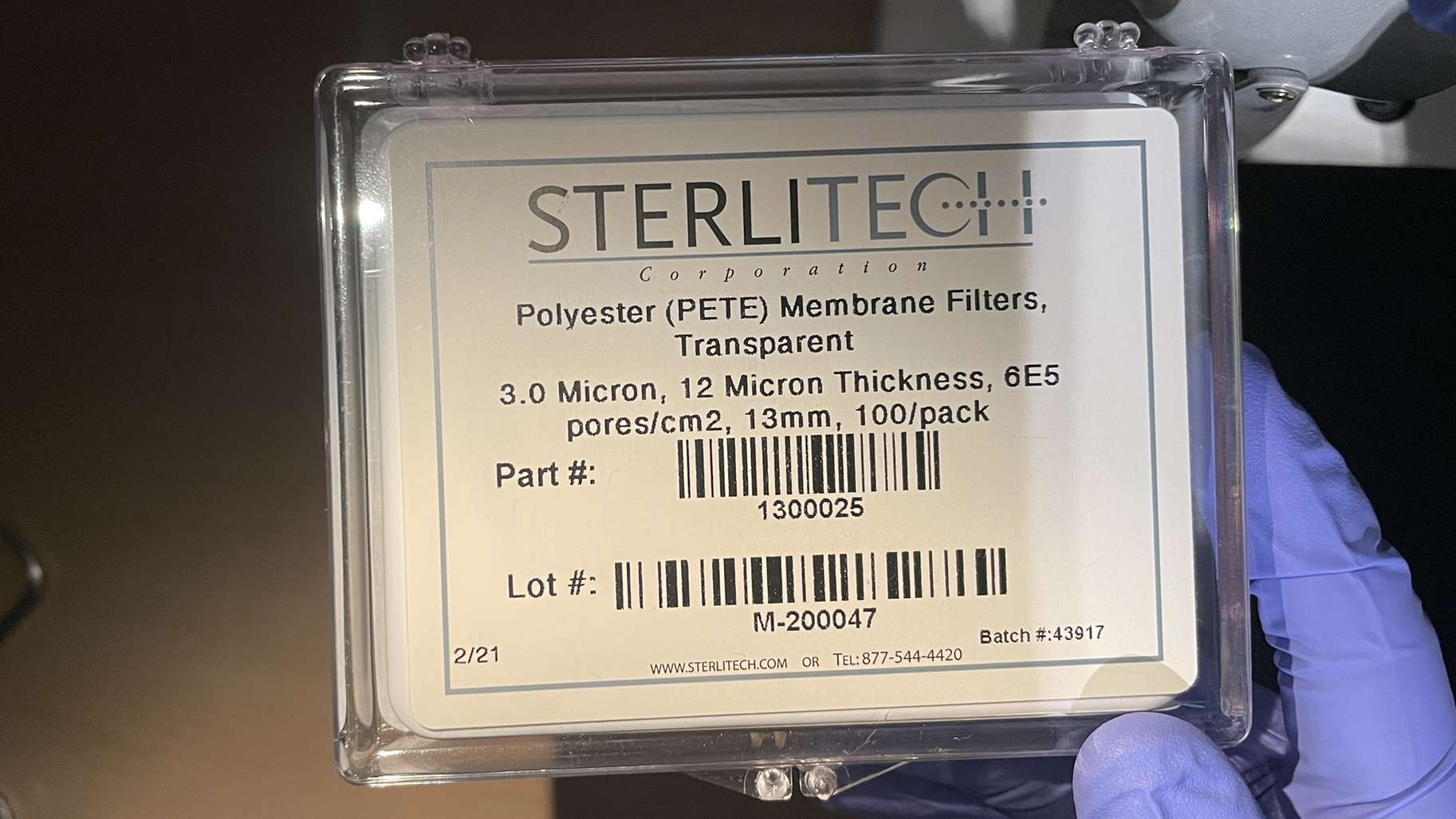 A case of Sterlitech polyester membrane filters